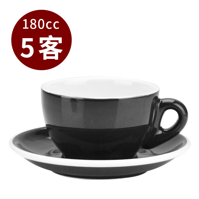 【停產】TIAMO 20號蛋形卡布杯盤組 5客 180cc 黑