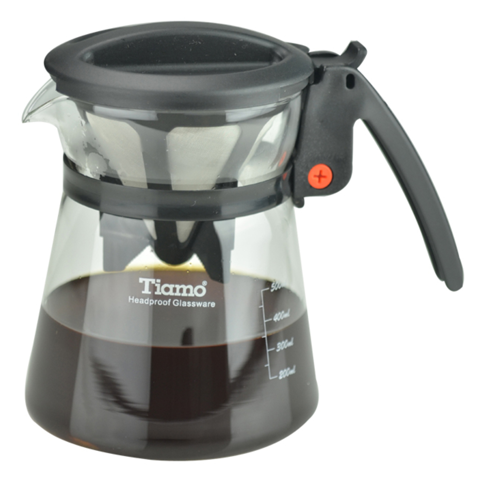 【停產】CafeDeTiamo 極細濾網分享壺-黑色500ml 附滴水盤  |【停產】商品