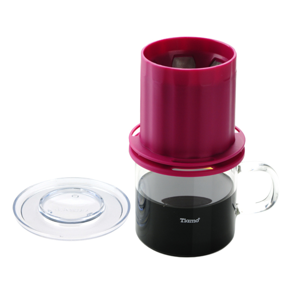 Tiamo UFO-180圓錐濾器獨享杯-桃紅色320cc 免用濾紙 1-2杯份  |塑質濾器 / 金屬濾網